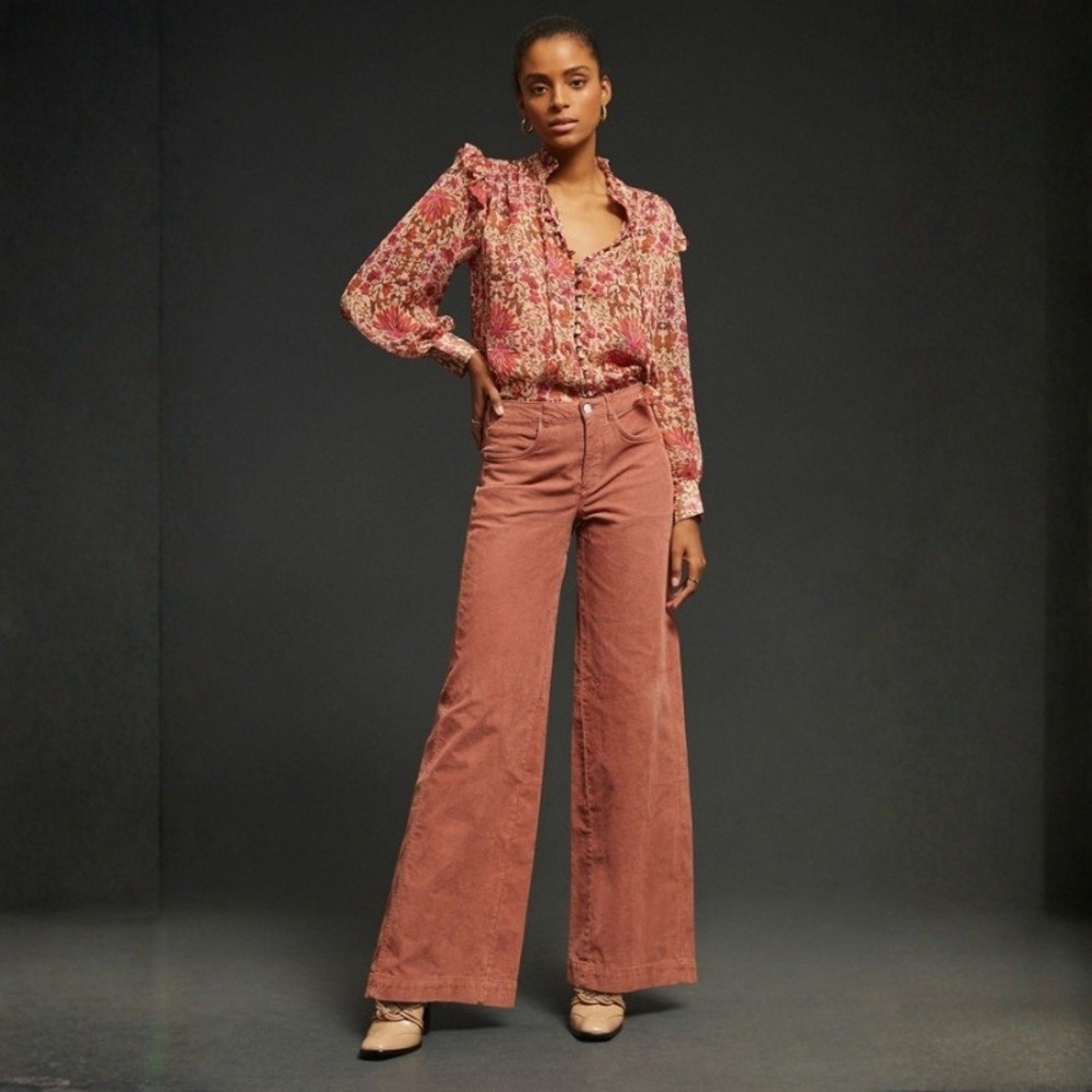 Anthropologie Pilcro The Gwen Wide-Leg Corduroy Pants Pink High Rise Size 26